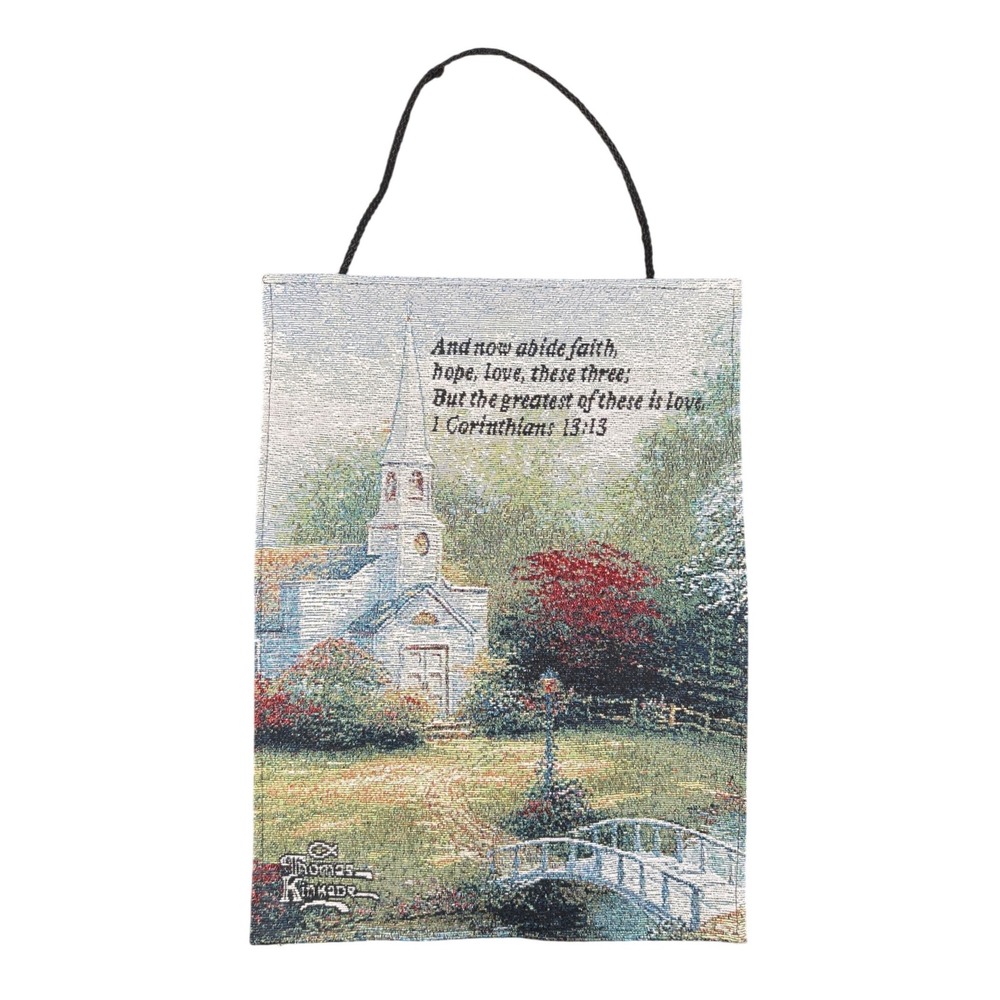Thomas Kinkade Hometown Chapel Light-Up Tapestry 1 Corinthians 13:13 Wall Art